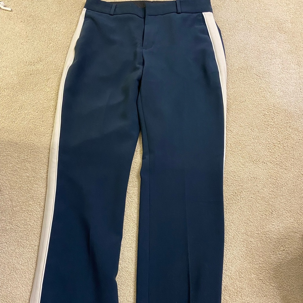 Banana Republic dark blue trousers with cream stripe down the legs